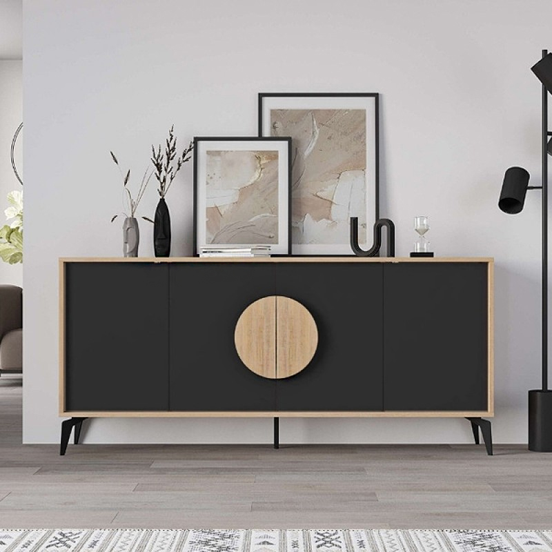 Gora Megapap melamine console in sapphire oak - silky black color 180x40x82cm.