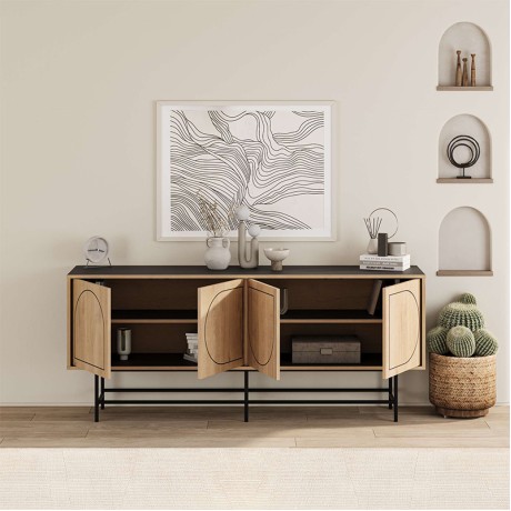 Μπουφές Joji Megapap χρώμα sapphire oak - silky black 186,8x40x77,6εκ.