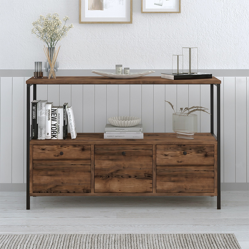 Mars Megapap melamine console in rustic smoked color 122x36x80.1cm.