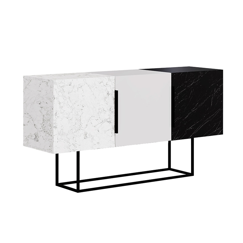 Tontini Megapap melamine buffet in white - black marble effect color 150x42x79,5cm.