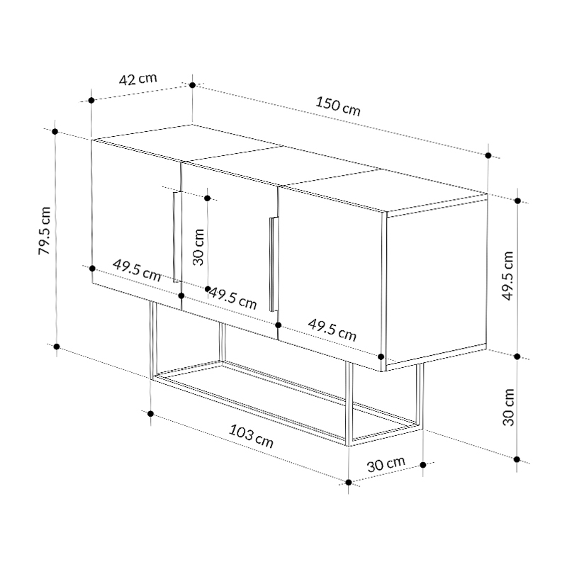 Tontini Megapap melamine buffet in white - black marble effect color 150x42x79,5cm.