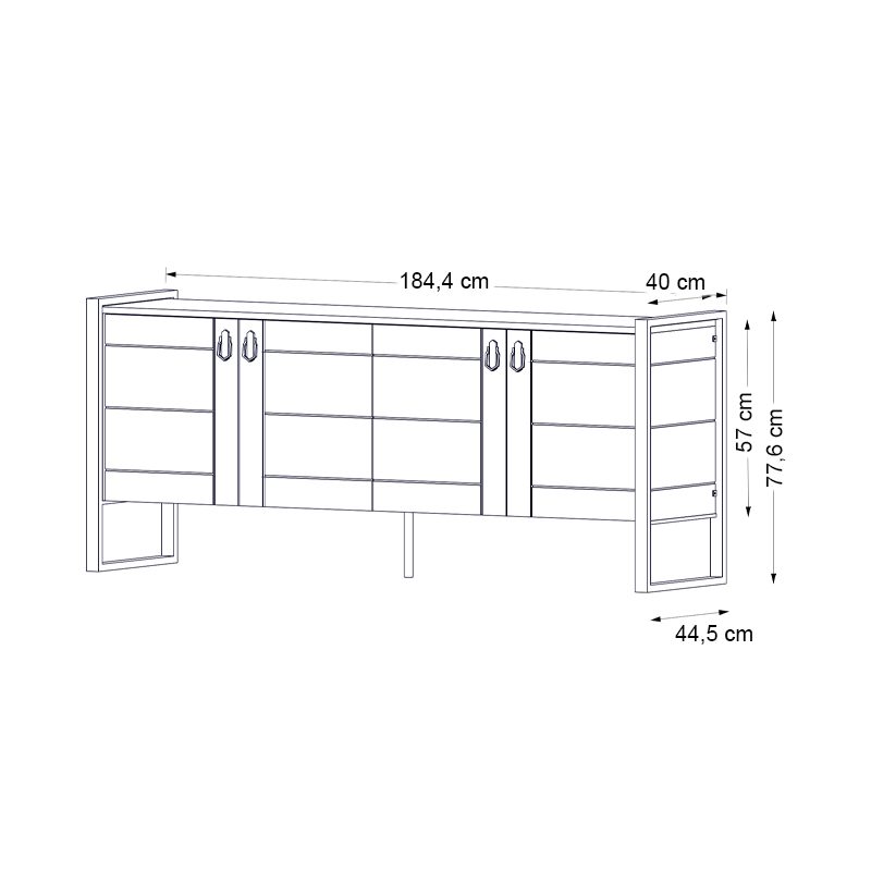 Ursula Megapap melamine buffet in walnut color 180x40x77,6cm.