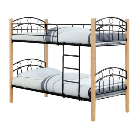 NORTON Double Deck Bed (for Mattress 90x190cm) Metal Black/Wood Natural
