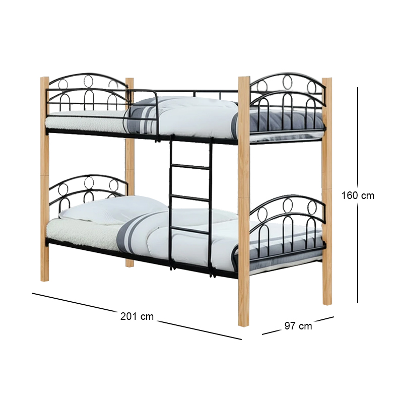 NORTON Double Deck Bed (for Mattress 90x190cm) Metal Black/Wood Natural