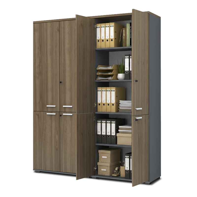 Venturo Megapap melamine office bookcase with doors in athracite - walnut color 160x40x200cm.