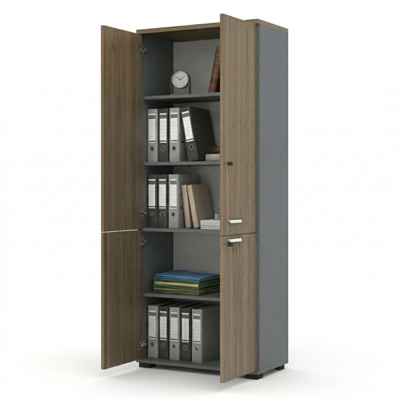 Venturo Megapap melamine office bookcase with doors in athracite - walnut color 80x40x200cm.