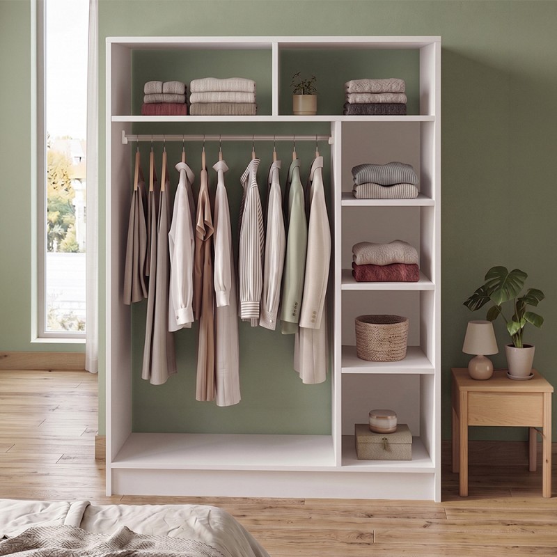 Dual Megapap melamine open wardrobe - hall stand in white color 120x40.3x150cm.