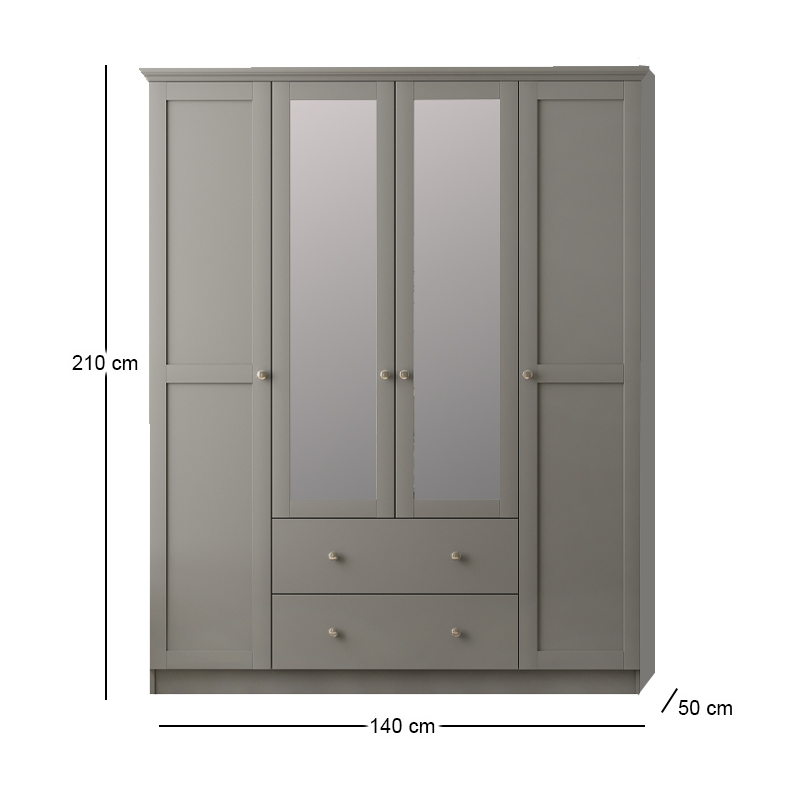 Emily Megapap 4 doors wardrobe with mirror in anthracite color 140x50x210cm.
