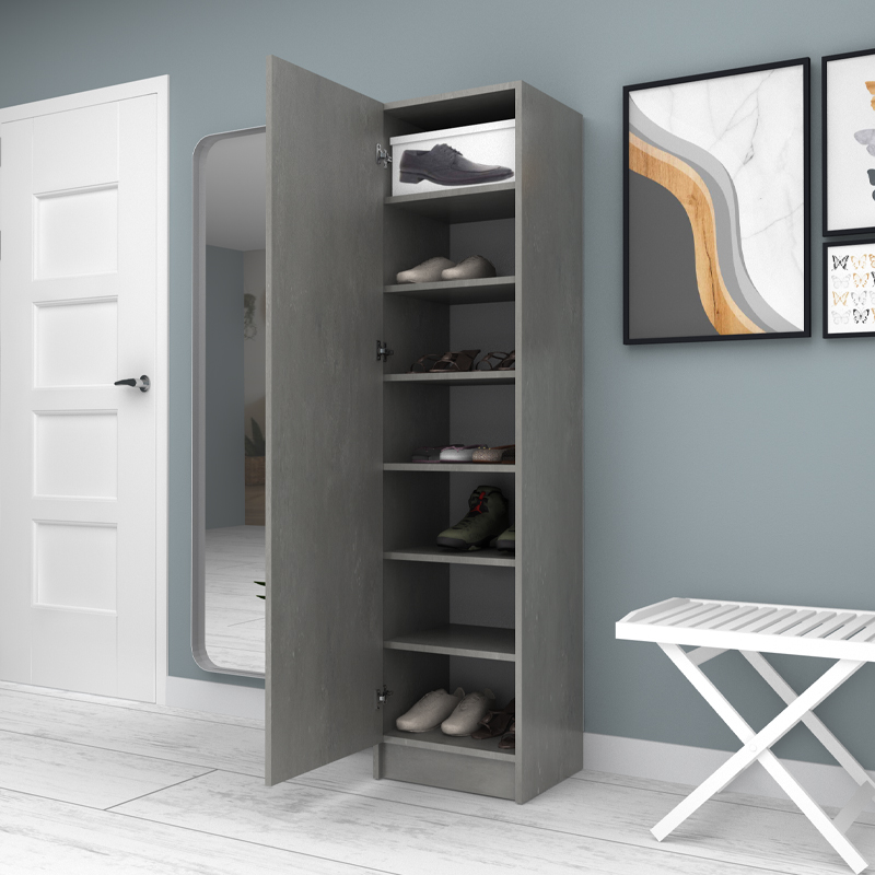 Petro Megapap melamine single-door wardrobe - shoe rack in grey concrete color 45x38x180cm.