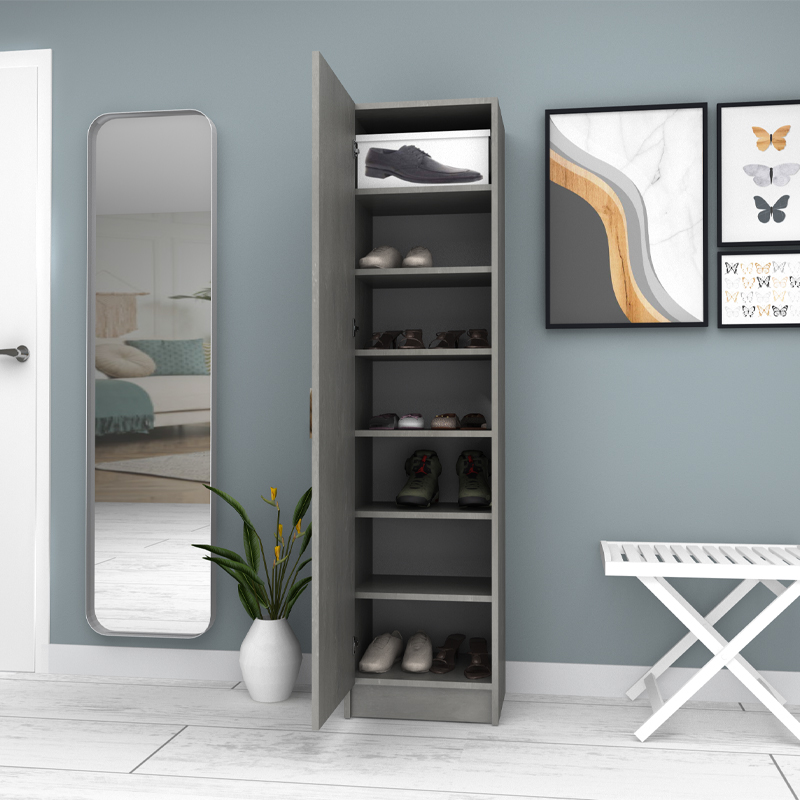 Petro Megapap melamine single-door wardrobe - shoe rack in grey concrete color 45x38x180cm.