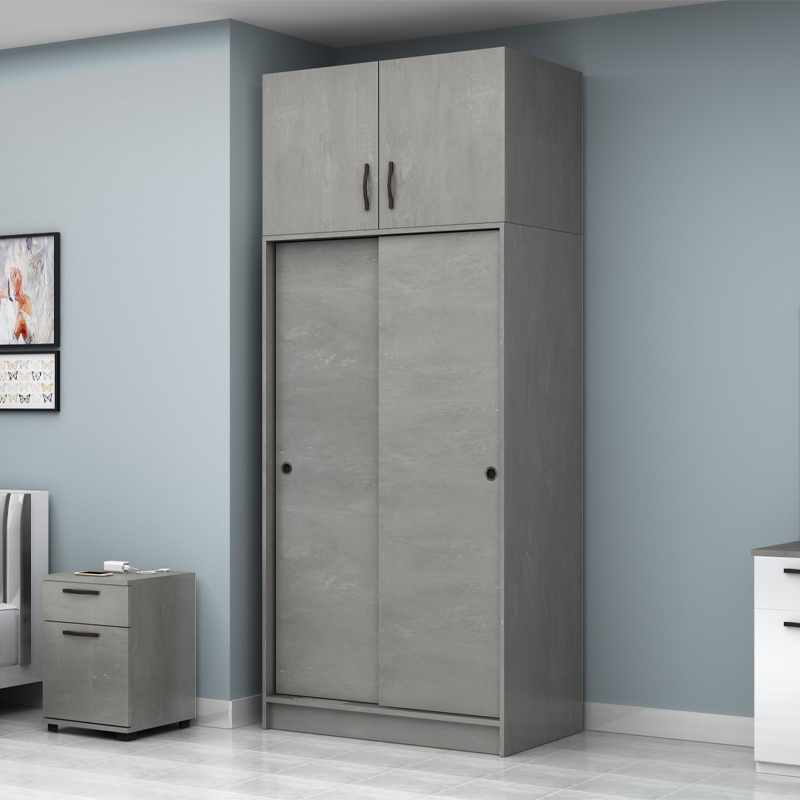 Regio Megapap melamine two slide doors wardrobe in grey concrete color 100x60x240cm.
