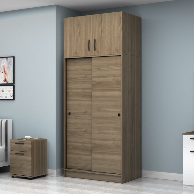 Regio Megapap melamine two slide doors wardrobe in walnut color 100x60x240cm.