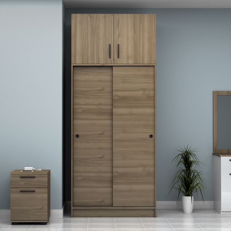 Regio Megapap melamine two slide doors wardrobe in walnut color 100x60x240cm.