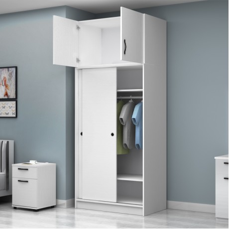 Regio Megapap melamine two slide doors wardrobe in white color 100x60x240cm.