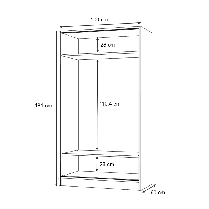 Regio Megapap melamine two slide doors wardrobe in concrete grey color 100x60x181cm.