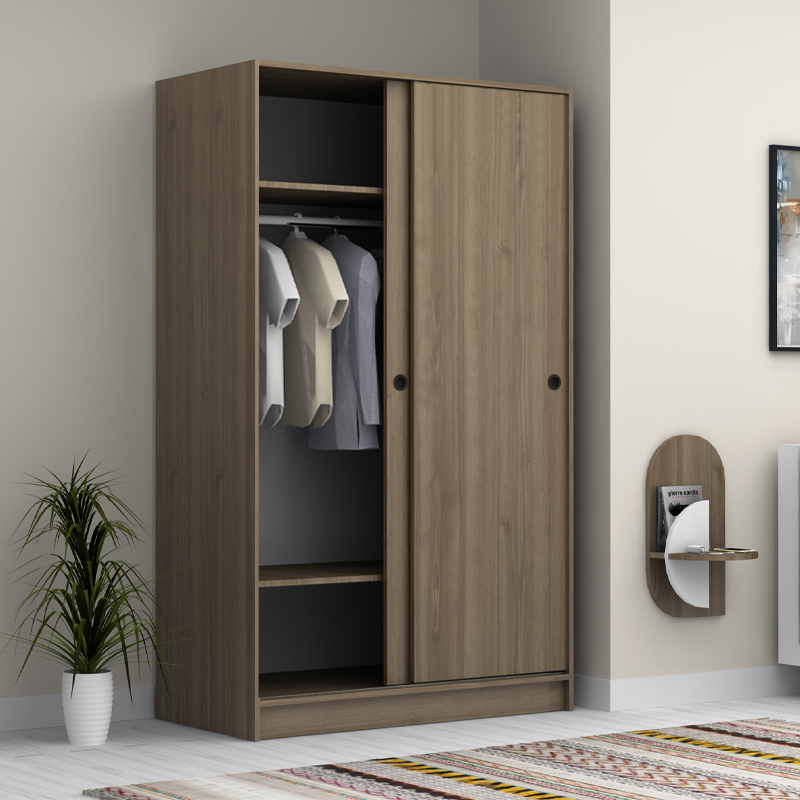 Regio Megapap melamine two slide doors wardrobe in walnut color 120x60x200cm.