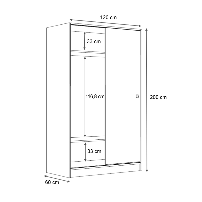Regio Megapap melamine two slide doors wardrobe in walnut color 120x60x200cm.