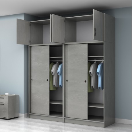 Regio Megapap melamine four slide doors wardrobe in concrete grey color 200x60x240cm.