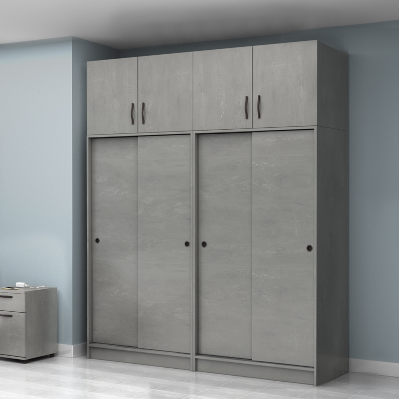 Regio Megapap melamine four slide doors wardrobe in concrete grey color 200x60x240cm.