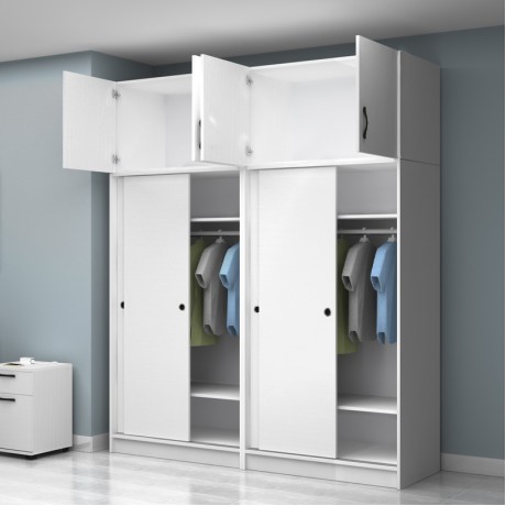 Regio Megapap melamine four slide doors wardrobe in white color 200x60x240cm.
