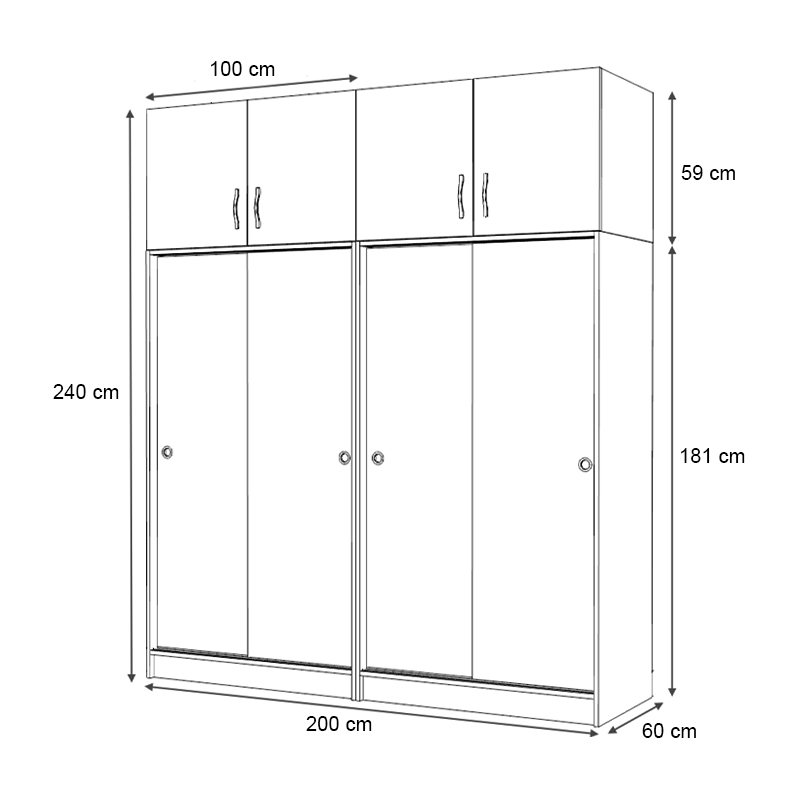 Regio Megapap melamine four slide doors wardrobe in white color 200x60x240cm.
