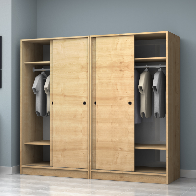 Regio Megapap melamine four slide doors wardrobe in oak color 200x60x181cm.
