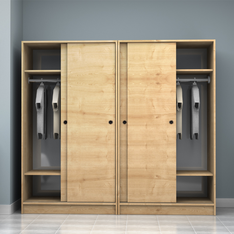 Regio Megapap melamine four slide doors wardrobe in oak color 200x60x181cm.