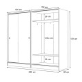 Regio Megapap melamine four slide doors wardrobe in oak color 200x60x181cm.