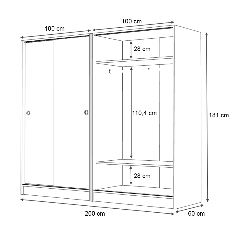 Regio Megapap melamine four slide doors wardrobe in oak color 200x60x181cm.