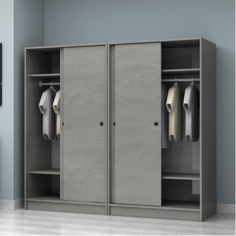Regio Megapap melamine four slide doors wardrobe in concrete grey color 200x60x181cm.