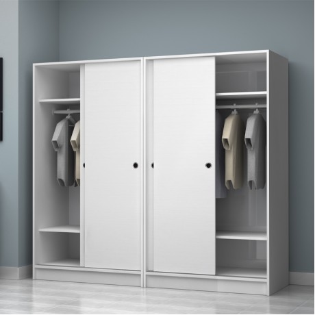 Regio Megapap melamine four slide doors wardrobe in white color 200x60x181cm.