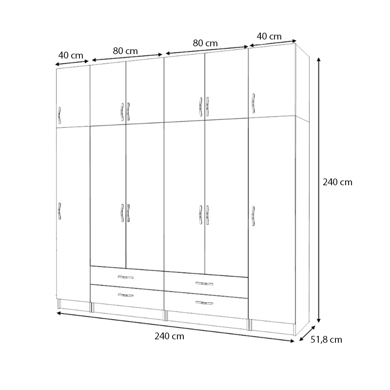 Ricardo Megapap six doors melamine wardrobe with cabinet  in anthracite color 240x51,8x240cm.