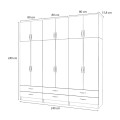 Ricardo Megapap six doors melamine wardrobe with cabinet in oak color 240x51,8x240cm.