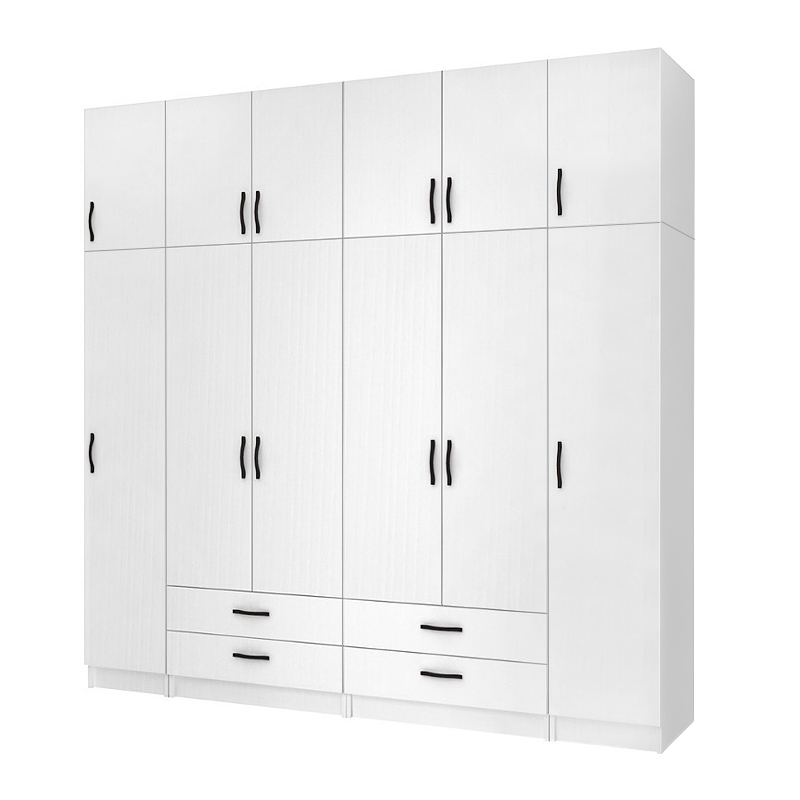 Ricardo Megapap six doors melamine wardrobe with cabinet  in white color 240x51,8x240cm.