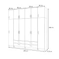 Ricardo Megapap six doors melamine wardrobe with cabinet  in white color 240x51,8x240cm.