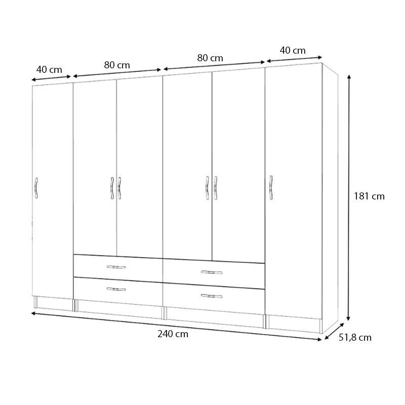 Ricardo Megapap six doors melamine wardrobe in anthracite color 240x51,8x181cm.