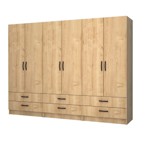 Ricardo Megapap six doors melamine wardrobe in oak color 240x51,8x181cm.