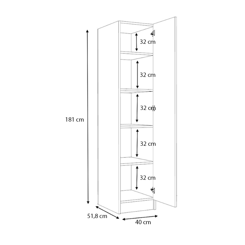 Ricardo Megapap melamine wardrobe in oak color 40x51,8x181cm.