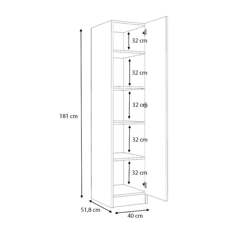 Ricardo Megapap melamine wardrobe in white color 40x51,8x181cm.