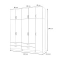 Ricardo Megapap five doors melamine wardrobe with cabinet in walnut color 200x51,8x240cm.