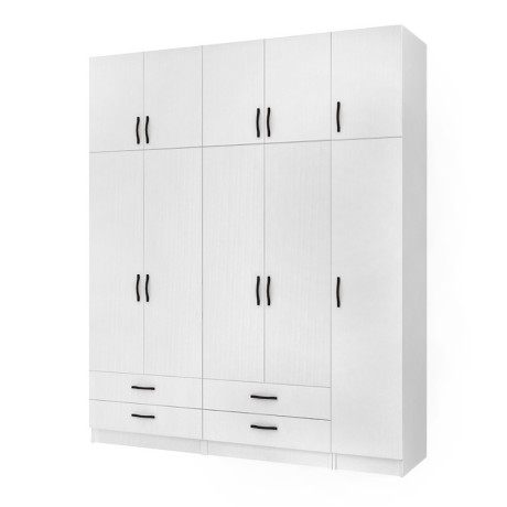 Ricardo Megapap five doors melamine wardrobe with cabinet in white color 200x51,8x240cm.