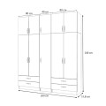 Ricardo Megapap five doors melamine wardrobe with cabinet in white color 200x51,8x240cm.