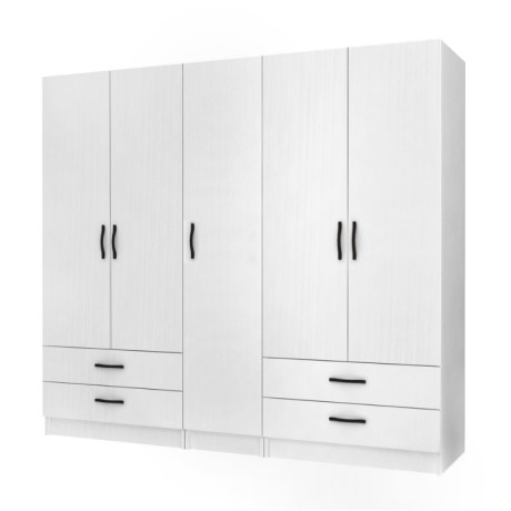 Ricardo Megapap five doors melamine wardrobe in white color 200x51,8x181cm.
