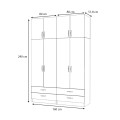 Ricardo Megapap four doors melamine wardrobe with cabinet in anthracite color 160x51,8x240cm.
