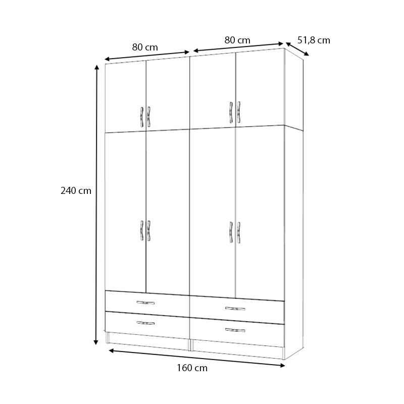 Ricardo Megapap four doors melamine wardrobe with cabinet in anthracite color 160x51,8x240cm.