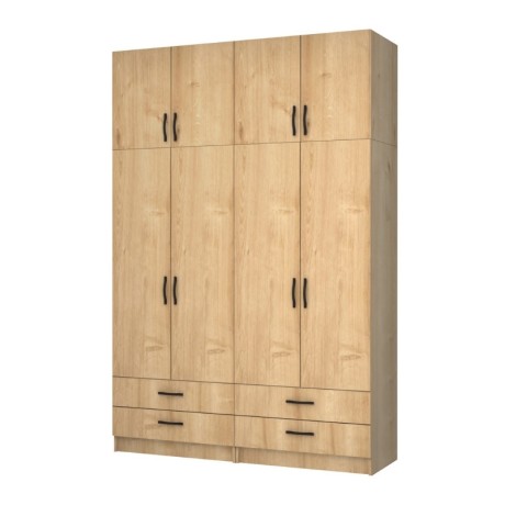 Ricardo Megapap four doors melamine wardrobe with cabinet in oak color 160x51,8x240cm.