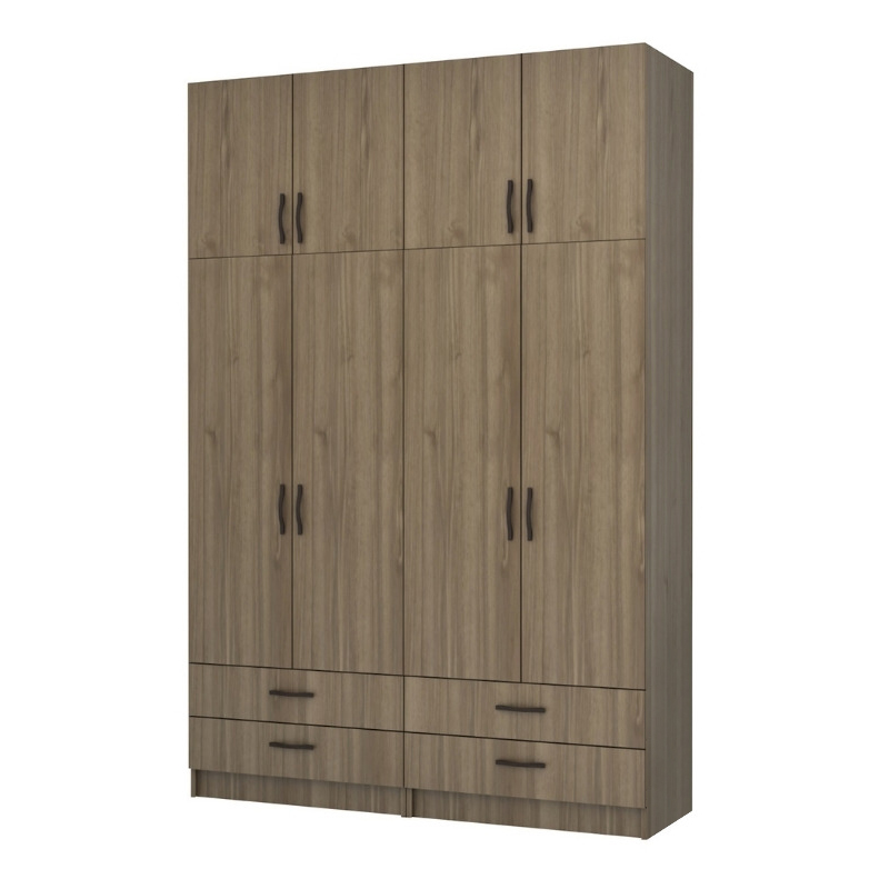 Ricardo Megapap four doors melamine wardrobe with cabinet in walnut color 160x51,8x240cm.