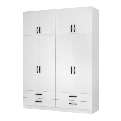 Ricardo Megapap four doors melamine wardrobe with cabinet in white color 160x51,8x240cm.