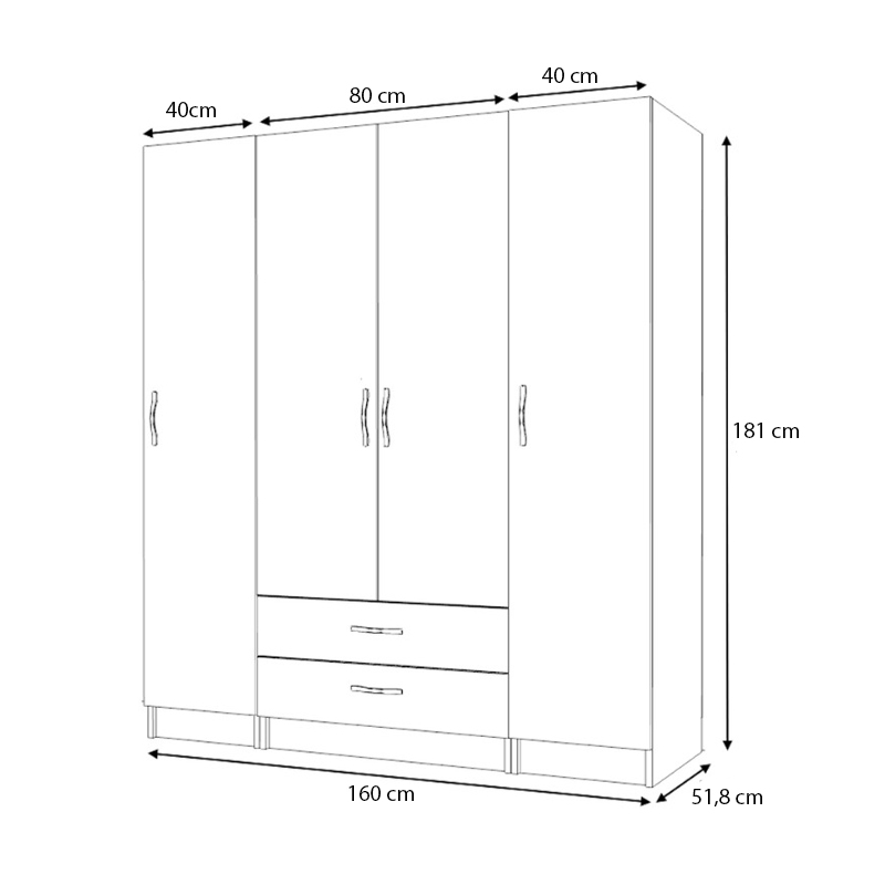 Ricardo Megapap four doors melamine wardrobe in anthracite color 160x51,8x181cm.