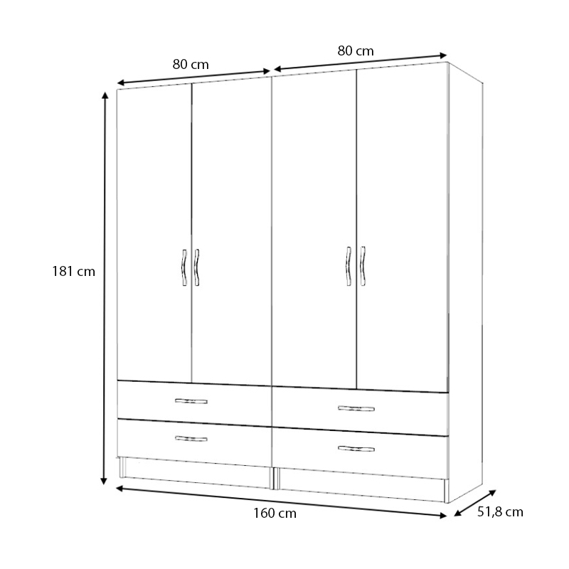 Ricardo Megapap four doors melamine wardrobe in walnut color 160x51,8x181cm.
